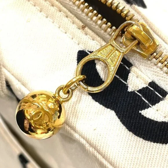 CHANEL Matelasse logo Tote Bag Hand Bag Cotton Canvas Ivory x Black - Picture 8 of 11